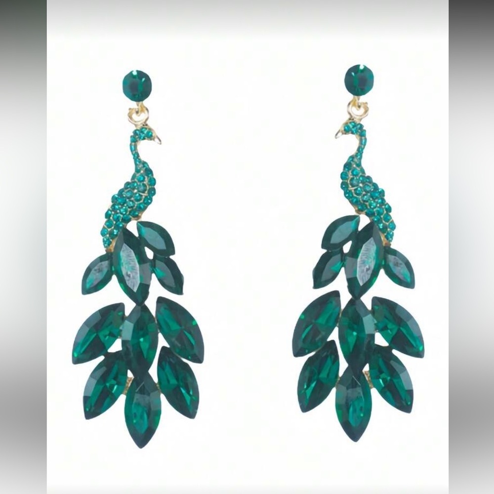Elegant Green Peacock Earrings nwt - Picture 7 of 8